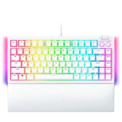 Razer BlackWidow V4 75% Hot-Swappable White Геймърска механична клавиатура с Razer Orange суичове