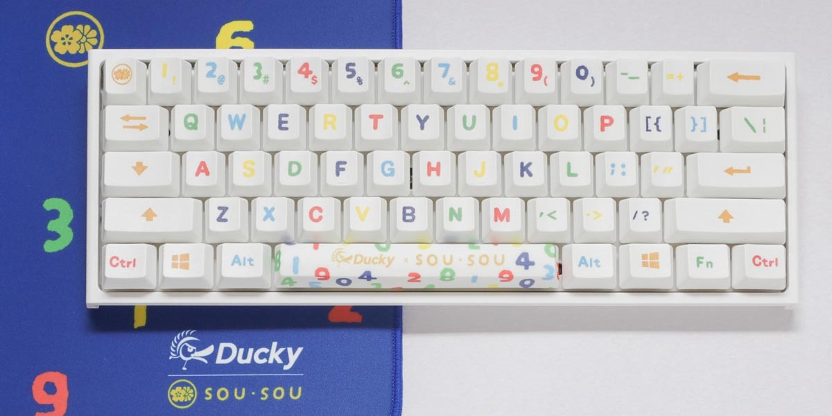Ducky x SOU SOU One 2 Mini White RGB Геймърска механична клавиатура с Cherry MX Blue суичове
