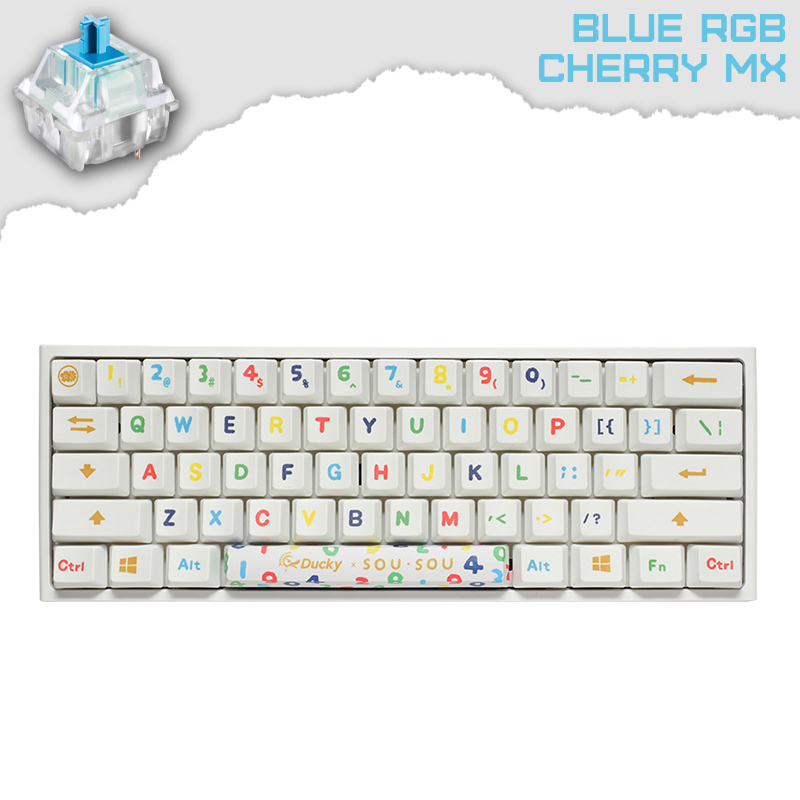 Ducky x SOU SOU One 2 Mini White RGB Геймърска механична клавиатура с Cherry MX Blue суичове